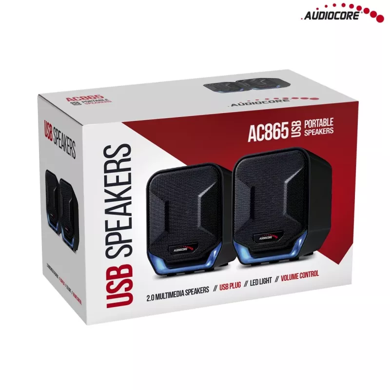 Audiocore AC865B 2.0 USB-computerluidsprekers, 6 W, zwart/blauw