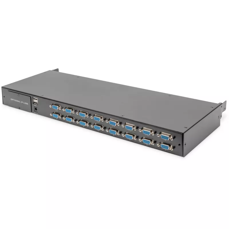 KVM-console Digitus 19 inch HD LCD 16-poorts VGA Duits toetsenbord