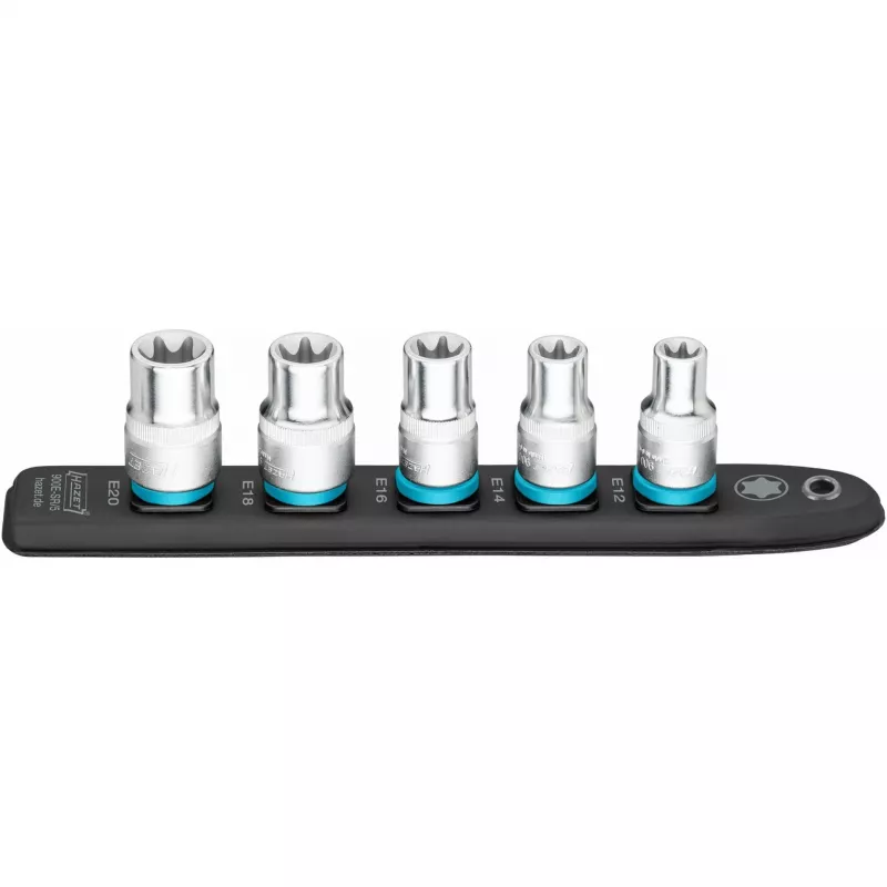 Dopsleutelset Hazet 900E-SR/5 — 1/2 inch aandrijving TORX E12–E20 korte dopsleutelinzetstukken
