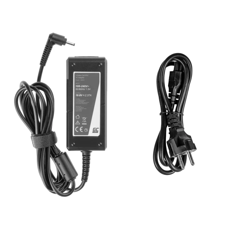 Green Cell PRO AD61P laptopadapter voor Asus ZenBook, voor binnengebruik, 45 W, 19 V 2,37 A, 3,0-1,1 mm connector, zwart