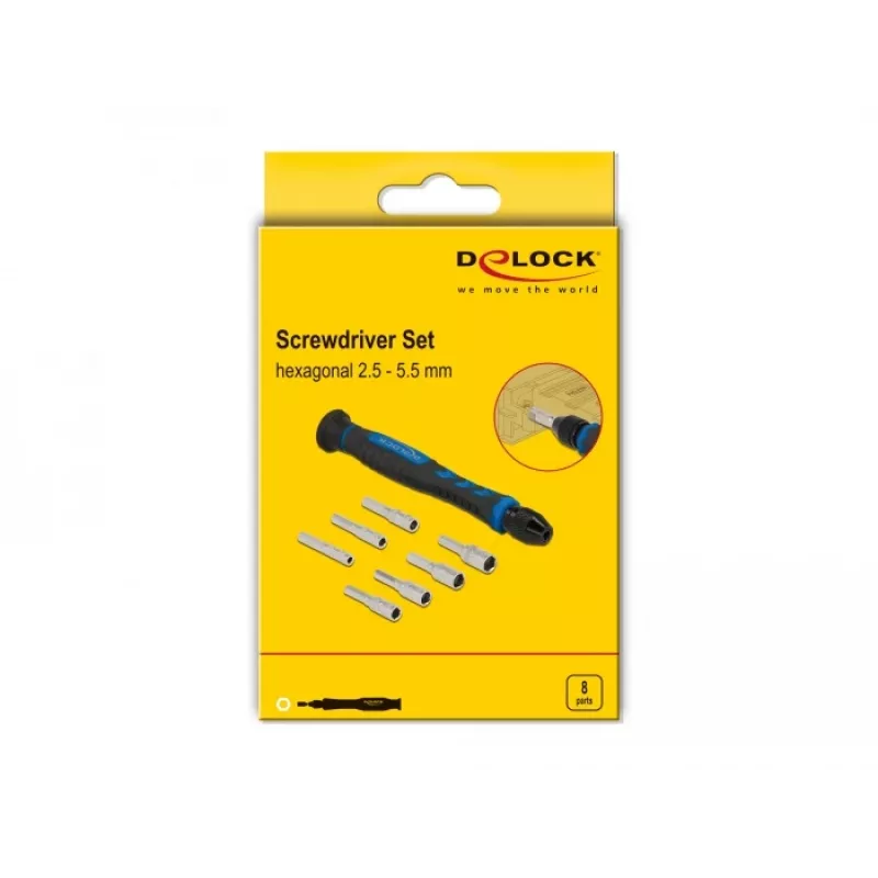 Schroevendraaier-set DeLOCK 90551 8-delig buitenzeskant holschacht 2,5 - 5,5 mm