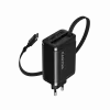 Oplader CANYON OnCharge 65RC met geïntegreerde USB-C-kabel, 65 W, 1x PD, 1x QC, EU-stekker, zwart