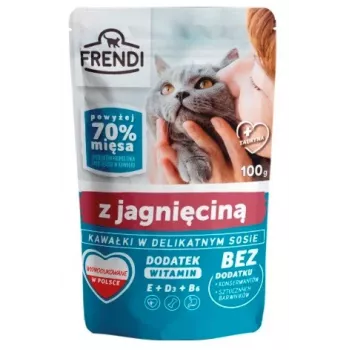 Natvoer voor katten Frendi stukjes in lamsaus — 100 g