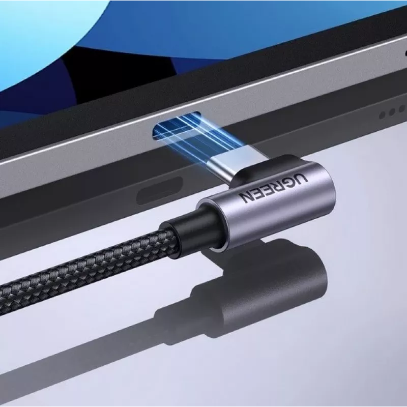 Ugreen USB-C (recht) / USB-C (haaks) PD QC 60W 3A 0,5 m US255 (grijs)