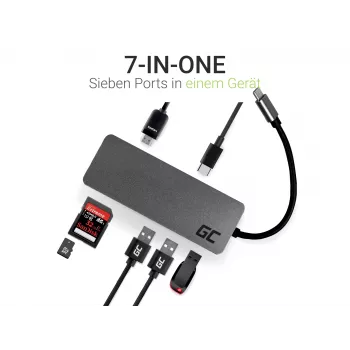 Green Cell AK50 - USB 3.2 Gen 1 (3.1 Gen 1) Type-C - USB 2.0 - USB 3.2 Gen 1 (3.1 Gen 1) Type-A - USB 3.2 Gen 1 (3.1 Gen 1) Type-C - MicroSD (TransFlash) - SD - zilver - Apple MacB