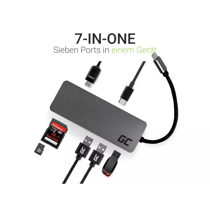 Green Cell AK50 - USB 3.2 Gen 1 (3.1 Gen 1) Type-C - USB 2.0 - USB 3.2 Gen 1 (3.1 Gen 1) Type-A - USB 3.2 Gen 1 (3.1 Gen 1) Type-C - MicroSD (TransFlash) - SD - zilver - Apple MacB