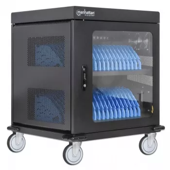 Manhattan laptop-laadwagen/-trolley via AC-adapter (EU) 32 vakken, installeer de AC-adapter (netsnoer) van het apparaat in het apparaat, geschikt voor ALLE laptops (tot 15,6 inch), iPads, MacBooks, Chromebooks, andere USB-C-apparaten, vakken 380 x 30 x 280 mm, kast, afsluitbaar