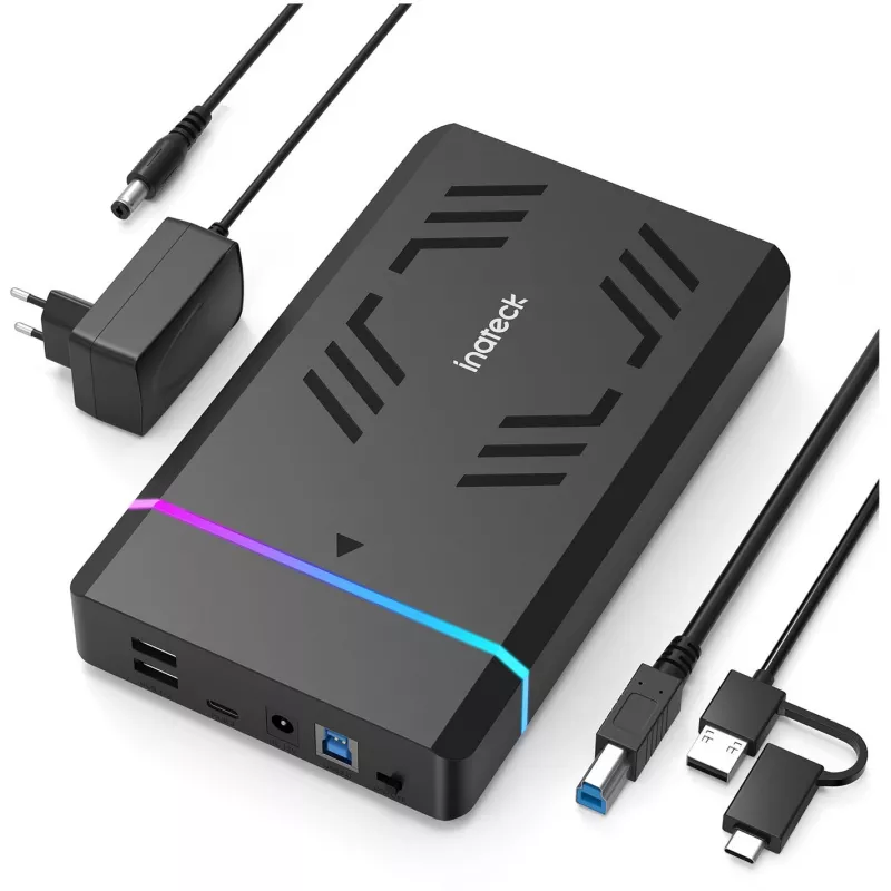 Inateck FE3003 RGB 3.5 USB 3.0 harde-schijfbehuizing voor 2.5/3.5 SATA HDD/SSD, zwart