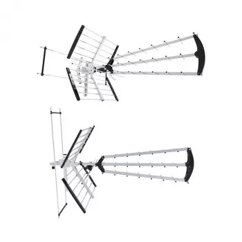 Buiten-/binnen-DVB-T-antenne LIBOX LB2000 met 69 dB versterker, dubbele polarisatie, 174–790 MHz, aluminium/zwart