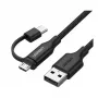 USB-A naar Micro-USB en USB-C kabel UGREEN 1 m zwart — dual-connector oplaad- en datakabel