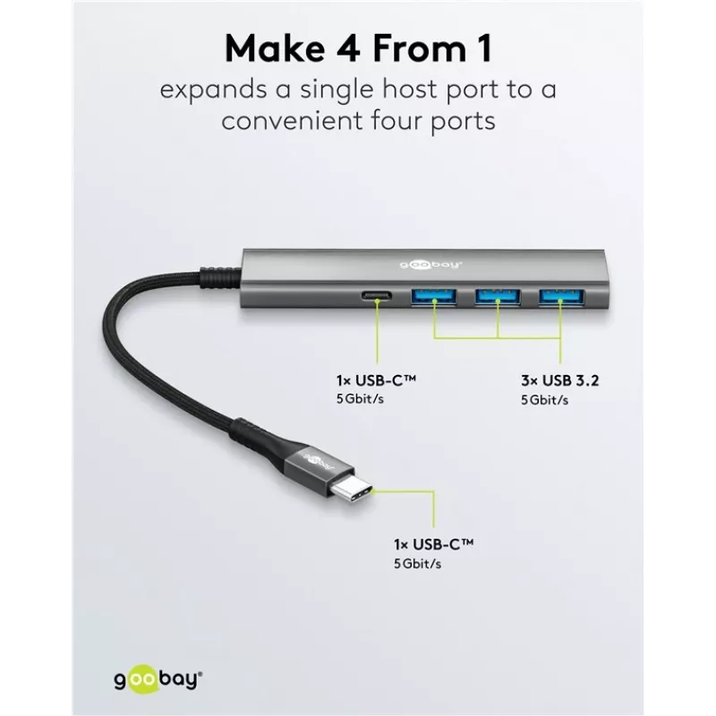 Goobay Slim 4-poorts USB-hub USB-C naar/USB-A 5 Gbit/s - -Plug> 1x (76562)
