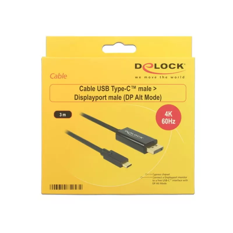 Delock kabel USB Type-C stekker > Displayport stekker (DP Alt Mode) 4K 60 Hz 3m zwart