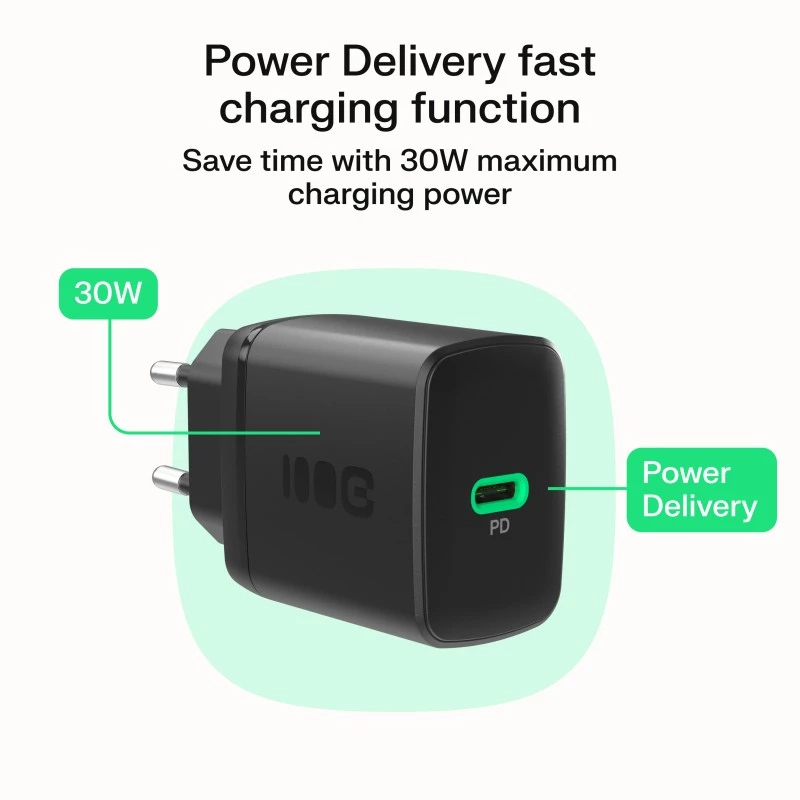 Voeding Green Cell PowerSource Solo30 30W zwart — USB-C enkelpoort-oplader