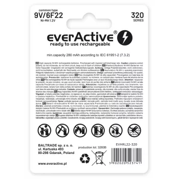 Oplaadbare batterij everActive EVHRL22-320 9V NiMH prismatisch 8,4V, 55 g, 48,5 mm