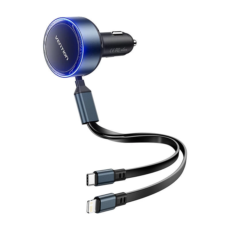Auto-oplader Vention FFOB0 30W met USB-C-naar-Lightning-kabel, 30 W vermogen voor iPhone-opladen