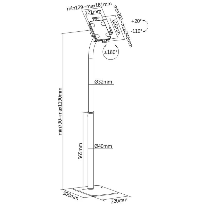 Tabletsteun MACLEAN MC-467W in hoogte verstelbaar compatibel met tablets