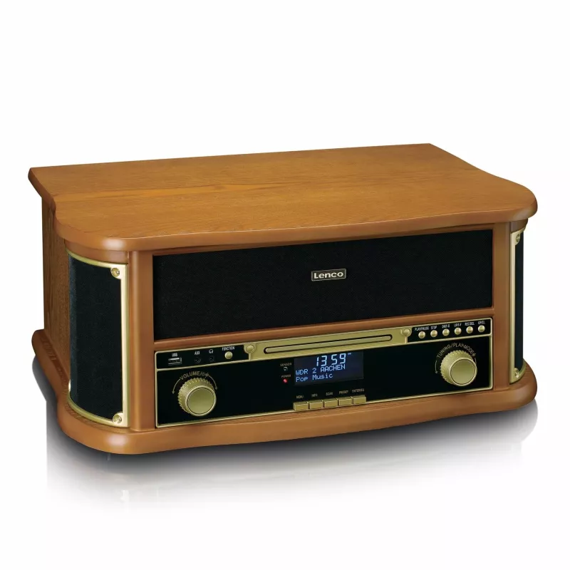 Lenco TCD-2571WD platenspeler met cassettedeck, DAB+, FM, Bluetooth, USB, 10 W, hout