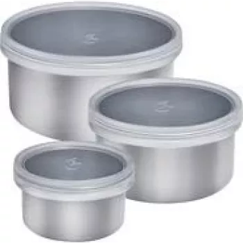 Lurch 240885 set levensmiddelenbewaarcontainers — 3 stuks, elk 0,4 l, zilver