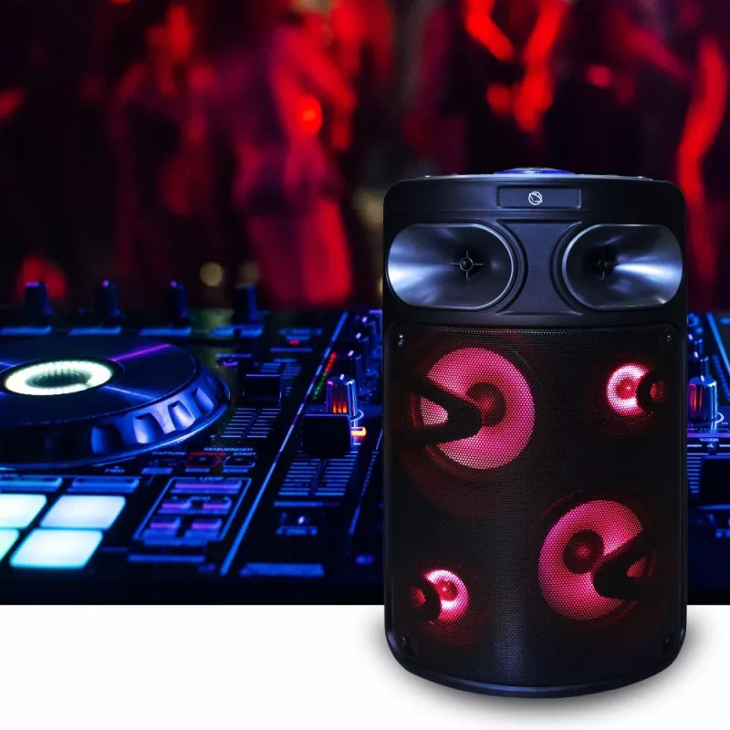 Draagbare Bluetooth-karaokeluidspreker MANTA SPK0803B140 140W, batterijgevoed, MIC/USB/microSD, FM, equalizer, wielen
