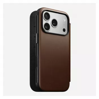 Leren folio telefoonhoesje Nomad Modern Leather Folio voor iPhone 17 Pro – bruin, geschikt voor 6,3 inch (16 cm), 4 vakken voor kaarten
