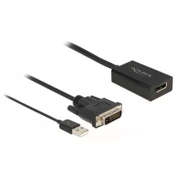 Delock - adapterkabel - DVI-D, USB (alleen stroom) (M) naar DisplayPort (W) - DisplayPort 1,2 - 50 cm - ondersteuning van 4K 30 Hz - zwart (63189)