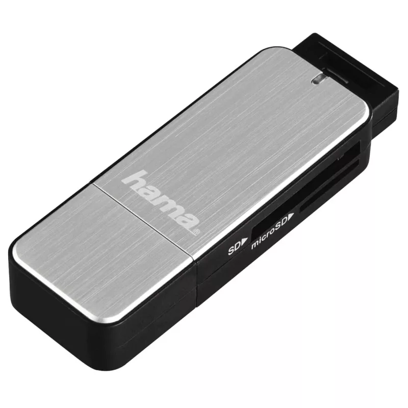 Hama 123900 USB 3.0-kaartlezer SD/microSD, aluminium, zwart/zilver