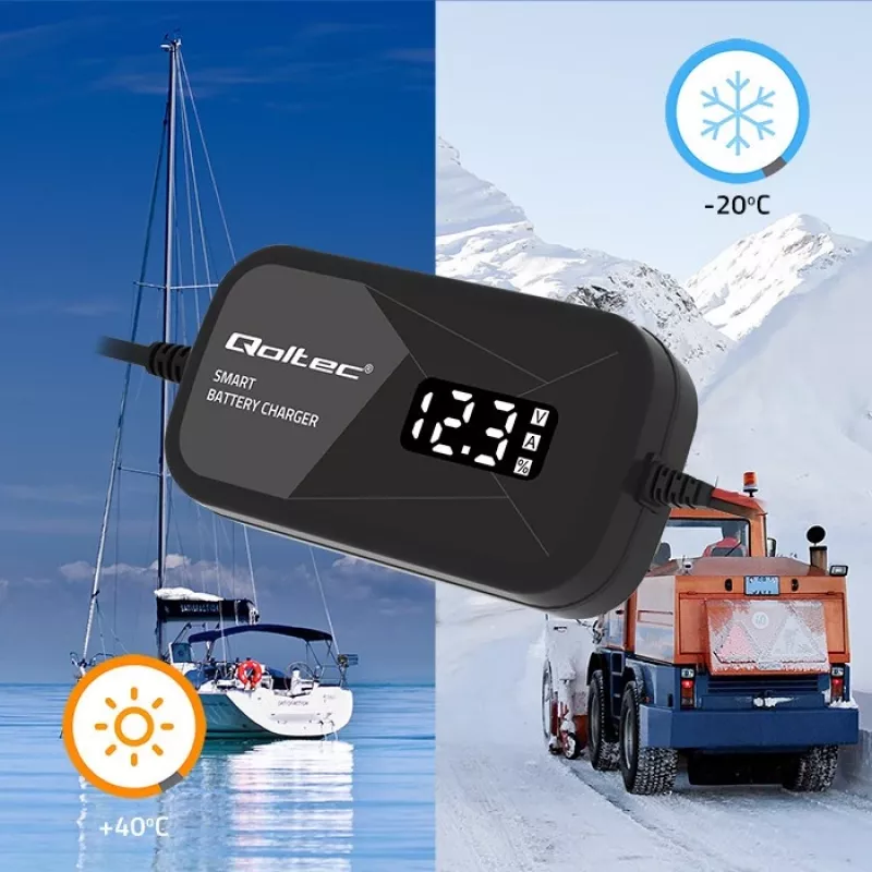 Batterijlader QOLTEC 52492 12V 2A met microprocessorsturing en celregeneratie