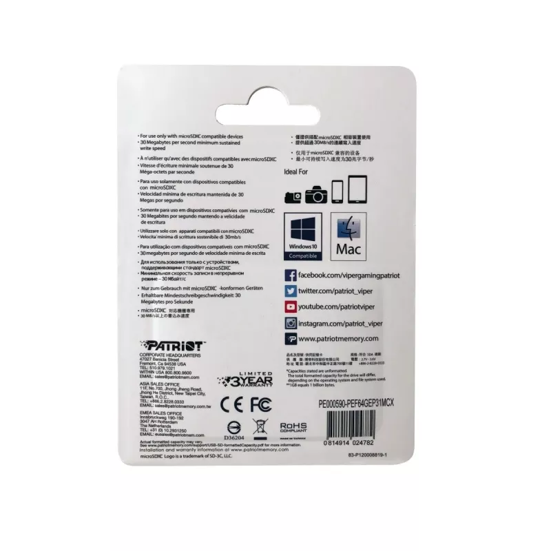 Patriot Memory PEF64GEP31MCX geheugenkaart 64 GB MicroSDXC Class 10