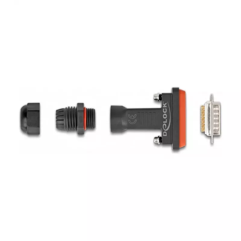 DeLOCK D-Sub 15-pins stekker met behuizing IP67 waterdicht