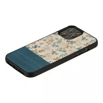 Telefoonhoes man and wood voor iPhone 12 Pro Max — blauwe bloem op zwart