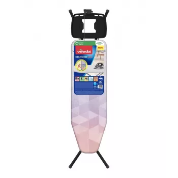 Volformaat strijkplank VILEDA Dimond Plus 173270 — 1200×380 mm, in hoogte verstelbaar 77–97 cm, katoenen hoes, stalen poten, strijkijzerplateau