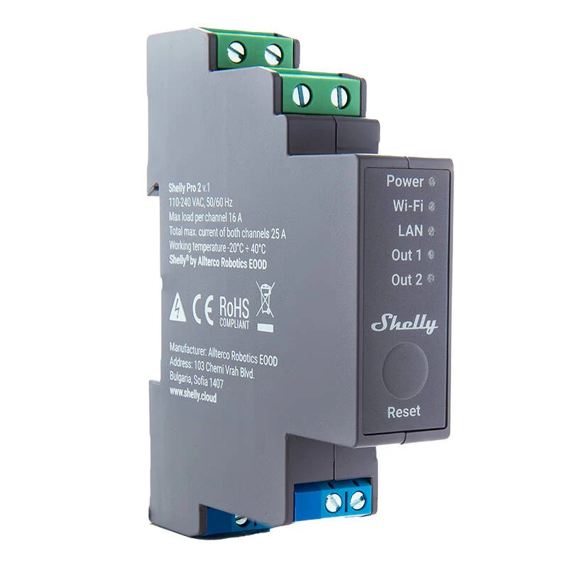 Shelly Pro 2 DIN-rail WiFi/LAN/Bluetooth relaisschakelaar