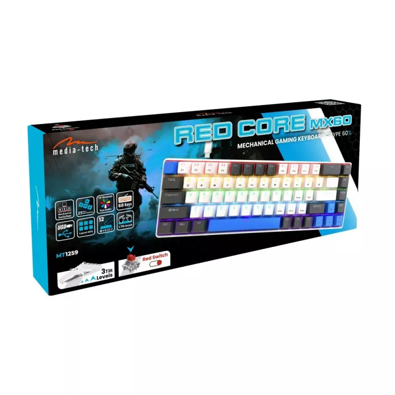 Media-Tech MT1259 Red Core MX60 mechanisch 60%-gamingtoetsenbord