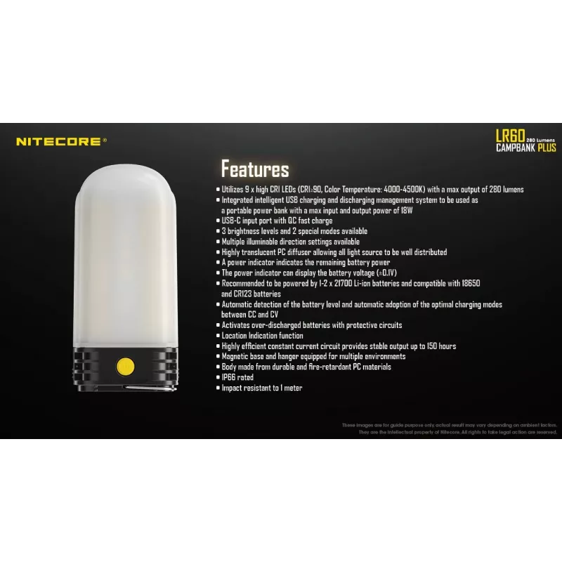 Batterijgevoede campinglantaarn Nitecore LR60 280 lm USB C