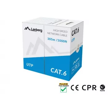 LANBERG netwerkkabel Cat6 U/UTP LCU6-11CU-0305-S, 305 m, 23 AWG, grijs, HDPE-mantel