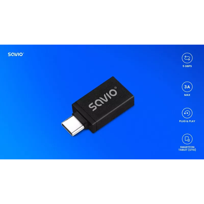 Savio AK-80 videokabel-adapter 0m USB Type-A USB Type-C zwart