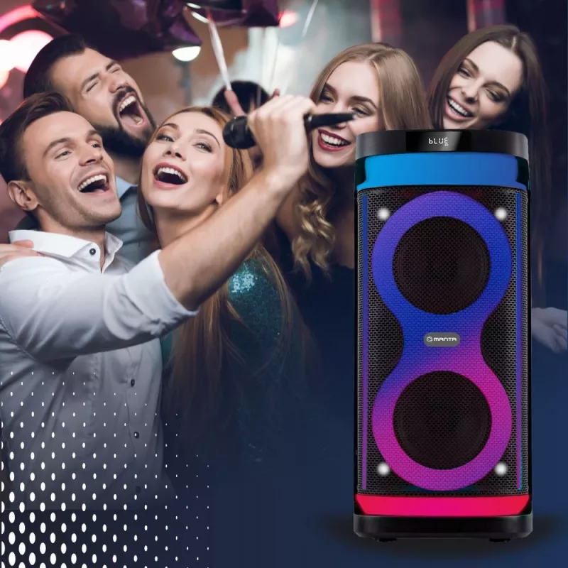 Draagbare luidspreker MANTA SPK0601B100, 100 W, Bluetooth, karaoke, draadloze microfoon, accu, equalizer, discolicht