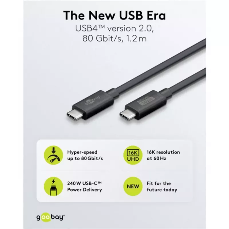 USB-C-kabel WENTRONIC USB4 Gen4 1.2m — ondersteunt 16k@60Hz en 4K@120Hz