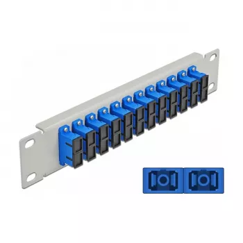 Glasvezel patchpaneel DeLOCK 10 inch 12 poorten SC duplex blauw 1U grijs