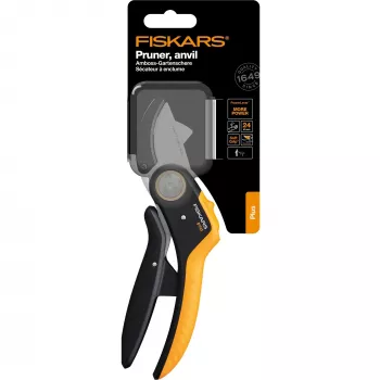 Takenschaar Fiskars Plus PowerLever aambeeld zwart oranje