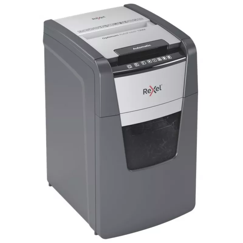 Rexel Optimum AutoFeed+ 130M papiervernietiger, microsnede 2 x 15 mm, P-5, 130 vel, opvangbak 44 l