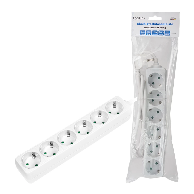 Stroomverlenging LogiLink LPS238 1.5m 6 AC stopcontacten Binnen Wit