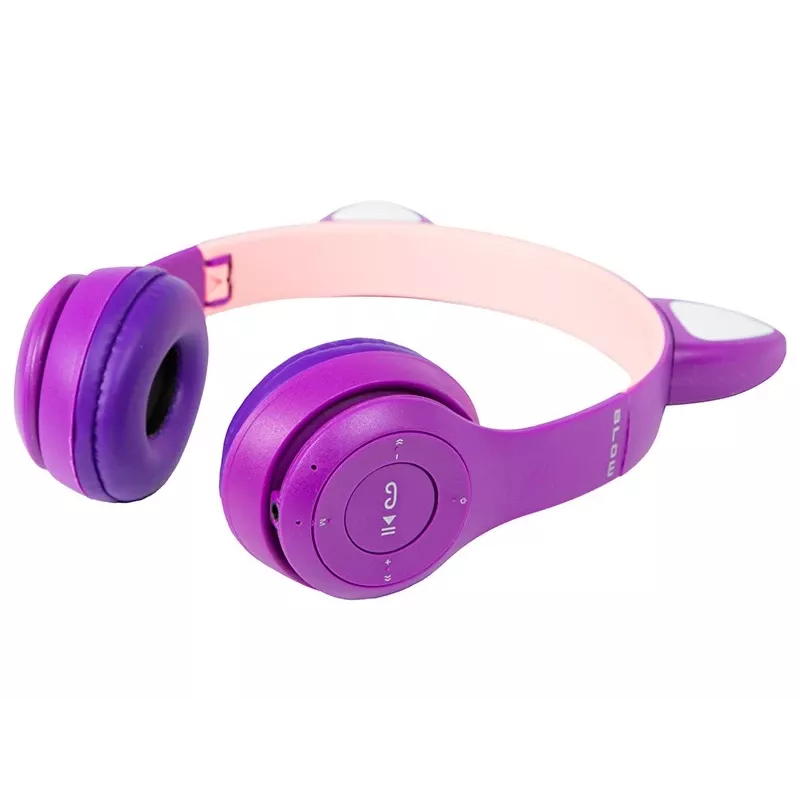 Draadloze headset Bluetooth 5.0 LED voor kinderen paarse oren