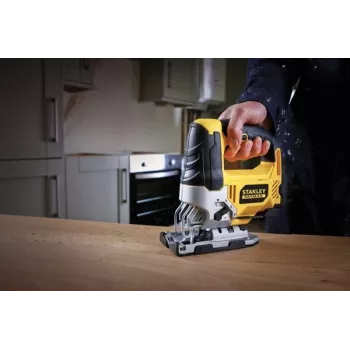 Decoupeerzaag STANLEY FME340K — 710 W, 3000 slagen/min, zaagdiepte hout 85 mm, staal 10 mm, beugelgreep, verstekverstelling