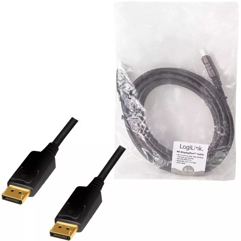 LogiLink CD0103 DisplayPort-kabel DP/M naar DP/M, 4K/60Hz, CCS, zwart, 5m (CD0103)