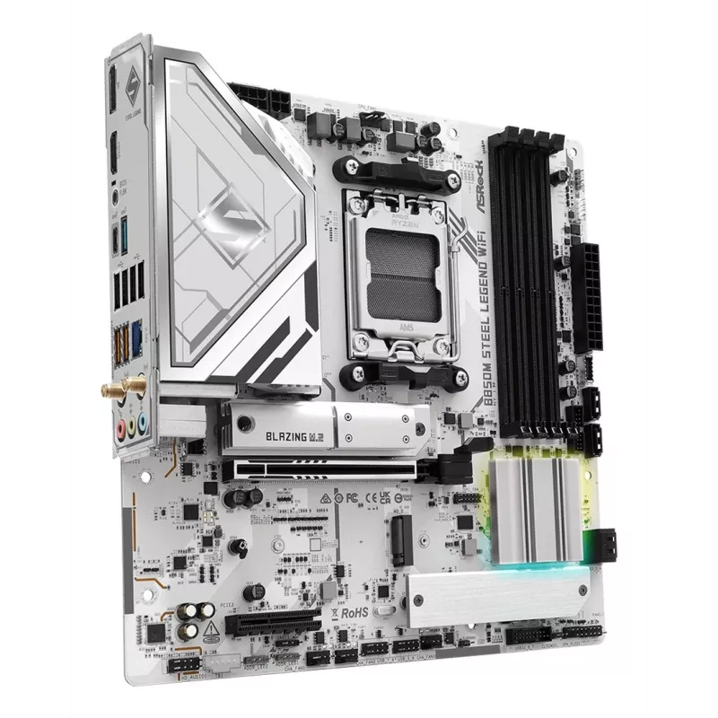 Moederbord ASRock B850M Steel Legend WiFi — AMD B850, socket AM5, microATX, DDR5, 4 DIMM, Wi-Fi 7, 2.5Gb LAN