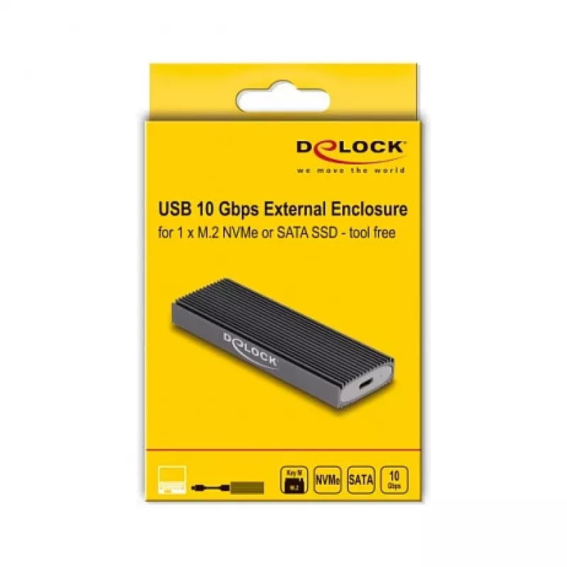 SSD-behuizing DeLOCK Externe USB Type-C combo-behuizing voor M.2 NVMe PCIe of SATA SSD gereedschapsloos