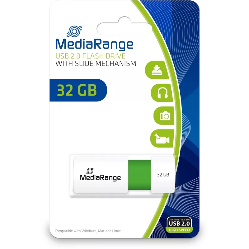 MediaRange - USB-flashstation - 32 GB - USB 2.0 - wit, groen (MR973)