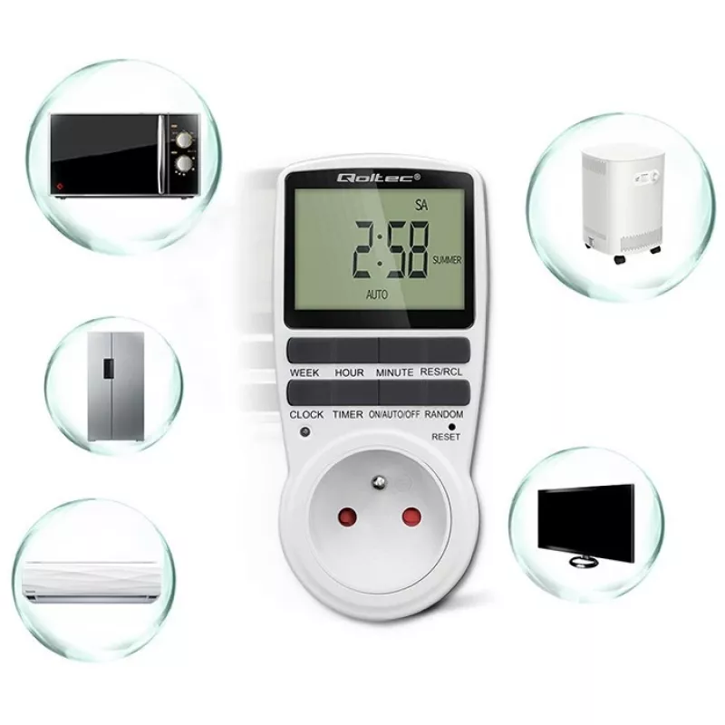 Elektronische timer QOLTEC PC0628 met LCD-display, 24-uurs countdown