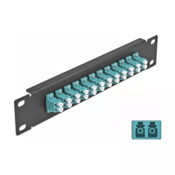 Glasvezel patchpaneel DeLOCK 10 inch 12 poorten LC duplex aqua 1U zwart